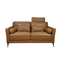 Tussio Saddle Tan Leather Loveseat W/5 Pillows