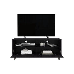 Patrick Tv Stand With 2 Doors And Open Storage Shelves, Modern Entertainment Center, Black