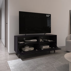 Patrick Tv Stand With 2 Doors And Open Storage Shelves, Modern Entertainment Center, Black