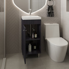 Rivera Freestanding Bathroom Vanity With One Door, Two Shelves, Sink Base Cabinet, Black
