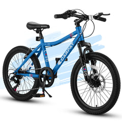 S20101 20 Inch Kids' Bike, Boys Girls Mountain Bike Ages 6-12, 7 Speed Teenager Children Kids' Bicycles, Front Suspension Disc Brake Rear V-Brake, High Steel Frame