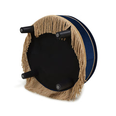 Yolanda 24" Round Upholstered Accent Ottoman, Navy Blue Velvet with Gold Trim
