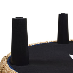 Yolanda 24" Round Upholstered Accent Ottoman, Navy Blue Velvet with Gold Trim