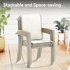 VRSHWO Garden Patio Chairs Set of 2, Weather Metal Outdoor Dining Chairs , Garden, Poolsides, Cream Color Frame