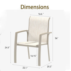 VRSHWO Garden Patio Chairs Set of 2, Weather Metal Outdoor Dining Chairs , Garden, Poolsides, Cream Color Frame