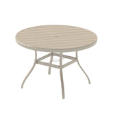 VRSHWO"Outdoor Round Patio Dining Table for 4-6, All Weather Metal Dining Table with Umbrella Hole for Deck Lawn Garden Backyard, Sandstone Color