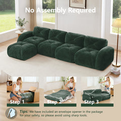 L-shaped Soft Velvet Fabric,Tufted Design,32D High Density Sponge Bottom,Ergonomic Design Bottom,Anti-Slip Design,Free Combination,No Assembly Required,Movable Ottoman For Living Rooms,Green
