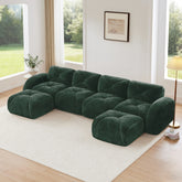 U-shaped Boneless Sofa,Tufted Design,32D High Density Sponge Bottom,Anti-Slip Design,No Assembly Required,Free Combination,Movable Ottomans For Living Rooms,Home Theater,Green