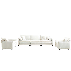 Warm and Cozy Sofa Set with Soft Cushions and Pillows, Home Theater Style Sofa Set Consisting of a 3-Seater Sofa and Two Single Sofas in Beige Corduroy Fabric
