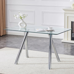 51-Inch Tempered Glass Dining Table with Sturdy Metal Legs