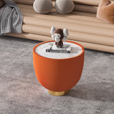 Modern Round Sintered stone Pattern Tabletop Leather Edge Sofa End Table with Metal Base,Luxurious Side Table for Home Decor Living Room
(Each tabletop has a unique grey pattern)