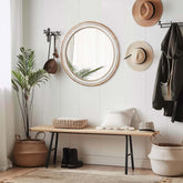 27.5 inches Round Wall Mirror for Bathroom Vanity, Wooden Farmhouse Circle Mirrors for Bedroom, Entryway, Living Room, Kithen Whitewash Edge Decorative Mirror for Home, Office