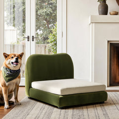 Roman Upholstered Modern Pet Bed, Small to Medium Dog or Cat Olive Green Performance Velvet