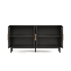 60.3 "Decorative Cabinet with 4 doors, Painted glass metal iron frame Buffet Cabinet, Artistic storage Cabinet, Entrance Cabinet, Living room, Bedroom, Dining room