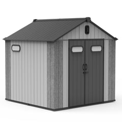 8x8FT Resin Outdoor Storage Shed with Lockable Door, Waterproof Outside Sheds with Windows & Vents, Heavy-Duty Plastic Tool Storage Shed for Patio Furniture, Lawn Mower, Bike