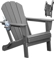Adirondack Chair, Plastic Adirondack Chairs, HDPE Adirondack Chair, Folding Adirondack Chairs,Outdoor Chairs with Cup Holder for Lawn Patio Deck Fire Pit -Gray