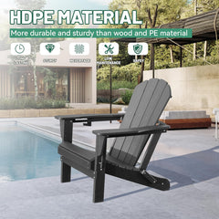Adirondack Chair, Plastic Adirondack Chairs, HDPE Adirondack Chair, Folding Adirondack Chairs,Outdoor Chairs with Cup Holder for Lawn Patio Deck Fire Pit -Gray