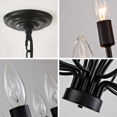 Industrial Black Chandelier Rustic Vintage 33-Lights Candle Style Chandeliers Light Fixture Large Retro Black Chandelier for Dining Room, Kitchen Island, Living Room, E12