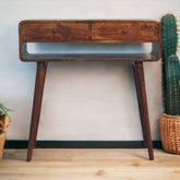 Sonata Chestnut Console Table, Nordic Legs, 2-Drawers, Open Slot, Brown