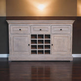 Solid Wood Acid Wash Wine Storage Unit, 3-Drawers, 4-Shelves, Bottle Storage, White