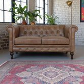 Solid Wood Buffalo Leather Chesterfield, Dark Brown