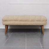 Solid Wood Boucle Puffer Bench, Nordic Legs, Beige and Light Brown