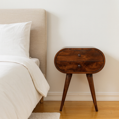 Solid Wood Chestnut Circular Nightstand, 2-Drawers, Brown