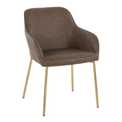 Daniella Contemporary Dining Chair in Gold Metal and Espresso Faux Leather by LumiSource - Set of 2
