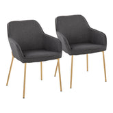 Daniella Contemporary Dining Chair in Gold Metal and Charcoal Fabric by LumiSource - Set of 2