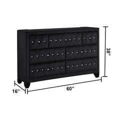 Sophia Modern Style Crystal Tufted Upholstery 7-Drawer Dresser finished with Velvet Fabric made with Wood in Black, (INCLUDES DRESSER-MIRROR NOT INCLUDED) same asG150108573 (NJ inventory)