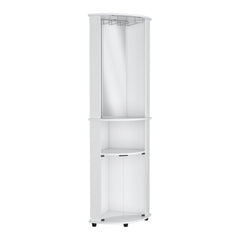 Chicago 75" H Mirrored Corner Bar Cabinet, With Glass Doors, Two Shelves and Stemware White