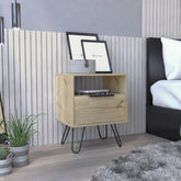 Augusta Nightstand , End Table, Side Table Single Door Cabinet, Hairpin Legs -Light Oak