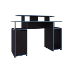 Keria 47" Wide 2-Tier Gamer Desk With Three Shelves And PC Tower Stand, Black