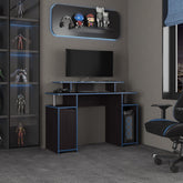 Keria 47" Wide 2-Tier Gamer Desk With Three Shelves And PC Tower Stand, Black