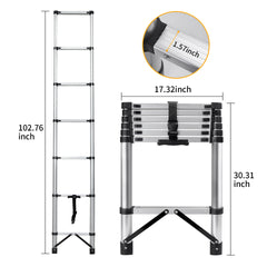 8.56 feet Compact Telescoping Ladder for Loft RV Household, Portable Telescopic Ladder with Non-Slip Rubber Feet, Max Load 150kg/330lb