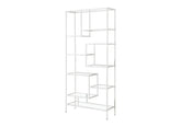 Bookshelf, Bookcase, Etagere, 72"h, Office, Bedroom, Clear Tempered Glass, White Metal, Contemporary, Modern