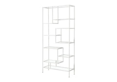 Bookshelf, Bookcase, Etagere, 72"h, Office, Bedroom, Clear Tempered Glass, White Metal, Contemporary, Modern