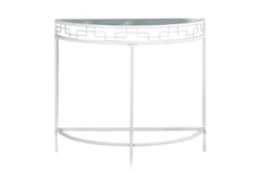 Accent Table, Console, Entryway, Narrow, Sofa, Living Room, Bedroom, Clear Tempered Glass, White Metal, Contemporary, Modern