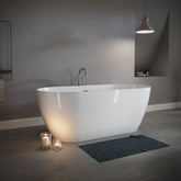 59" Freestanding Solid Surface Bathtub, Luxury Stone Resin Freestanding Soaking Bathtub with Overflow and Pop-up Drain for Contemporary Bathroom, Glossy White TH-25S03-59GW