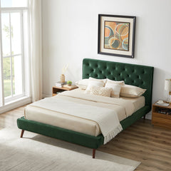 Dillon Dark Green Velvet Platform Bed (Queen Size)