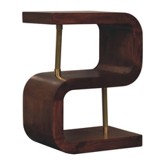 Solid Wood S-curve Brass Bedside, 2 Open-Storage, Dark Brown