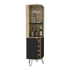 Corner Cabinet Six Built-in Wine Rack, Two Shelves, Four Shelves, Macadamia / Black