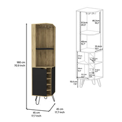 Corner Cabinet Six Built-in Wine Rack, Two Shelves, Four Shelves, Macadamia / Black