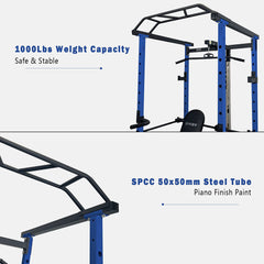 Multi-functional Power Cage, Home Adjustable Pullup Squat Rack 1000Lbs Capacity Comprehensive Fitness Barbell Rack with Gym accessories