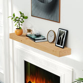 Fireplace Mantel,48" Wood Floating Fireplace Shelves,Wall Mounted Wooden Display Shelving,Handcrafted Wood Brack,Natural Mantels Over Fireplace,48" x 8" x 3"-Clear Varnished Natural Wood