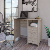 Computer Desk with Open Storage Shelf and 3-Drawers, Light Gray