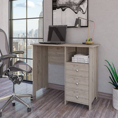 Computer Desk with Open Storage Shelf and 3-Drawers, Light Gray