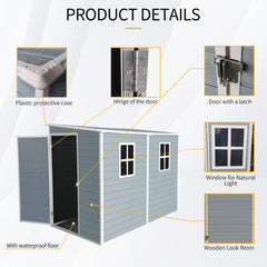 4x8ft Outdoor Storage Shed with Floor Resin shed with Two-Window, Waterproof ,Lockable Doors for Patio,Yard,Lawn -Gray (W540S00064 Upgraded Version)