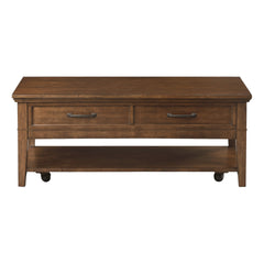 1pc Transitional Walnut Finish Cocktail Table with 2 Drawers Shelf Wooden Living Room Furniture Coffee Table