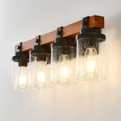 4-Light -Matte Black And Wooden Wall Lamps With Glass Lamp Shade (No Bulbs) For Dinning Room Hallway Bedroom